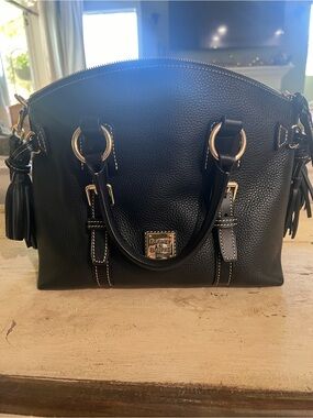 Dooney & Bourke Black Pebbled Leather Dome Satchel with Tassel